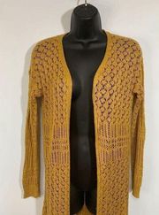 Moral Fiber Womens Cardigan Sweater Long Open Knit Mustard Yellow Medium