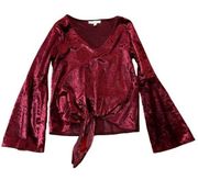 June & Hudson Red Velvet Tie Front Blouse Size Small