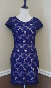 NEW Modcloth Soieblu Blue Lace Beige Lining Strappy Back Cocktail Dress Medium