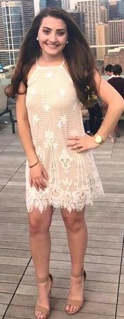 White/Nude Lace Shift dress