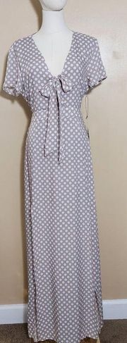 🆕️ Taupe Polka-Dot Tie Front Dress, Women's Large [NWT!]