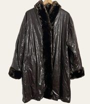 Vintage Dennis Basso Faux Leather Faux Fur Lined Snakeskin Texture Coat Size 1X