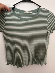 Mint green and white striped crop shirt 