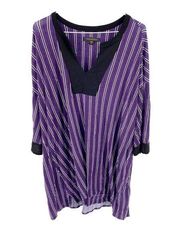 Donna Karan Sleepwear Long Sleeve Top Purple Stripe V-Neck Cotton Stretch Sz 3X