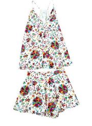 Adrienne Vibrant Multicolor Floral Tank V-Neck Blouse and Shorts Set - Medium