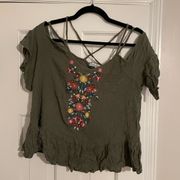 Olive Green Cold Shoulder Top Almost Famous - Size XL GUC