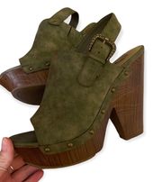 Army Green Wood Heels 