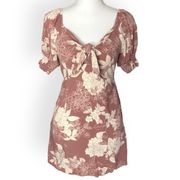 Mimi Chica Floral Tie Front Puff Sleeve Babydoll Mini Dress