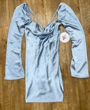 NWT  Wallum Open Back Long Sleeve Silky Mini Dress Blue Size 6