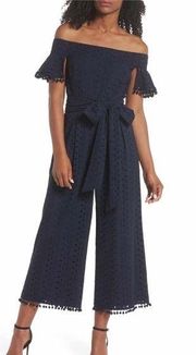 NEW Chelsea28 Off the Shoulder Eyelet Pom Jumpsuit