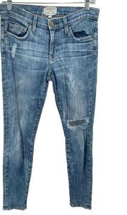 Current Elliott Womens Skinny Jeans Distressed Stretch Ripped Mid Rise Blue 27