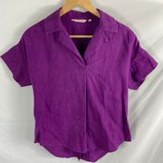 Soft Surroundings Button Back V Neck Short Sleeve Linen Top Size PXS