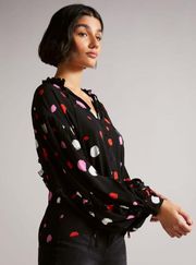 London 1 US 4 Pink Red Multicolor Polka Dot Tie Blouse Top Retail $180