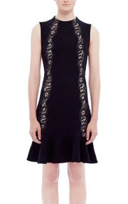 Black Crepe Lace Detail Sheath Dress Size 4