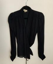 L'Agence Black Wrap Blouse