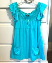 Flowy Blue Retro Top Wet Seal Womens Medium