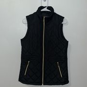 Peck & Peck Black Quilted Vest w Gold Tone Zippers Women’s Small S