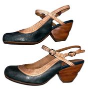 Miz Mooz Eva Turquoise Blue & Tan Leather Slingback Heels