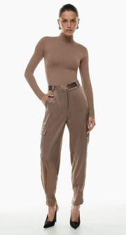 NWT Aritzia Bataon Refined Satin Cargo High Waisted Pant Grey Taupe | 2