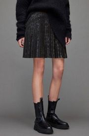 All Saints Pleated Mini Skirt Metallic Black Snake Print