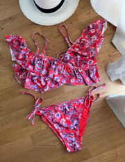 Red Floral Two Piece Swimsuit