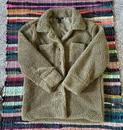 Olive Green Fuzzy Sherpa Coat Size Small