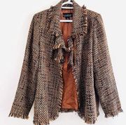 DIALOGUE Vintage Brown Soft Tweed Burnt Orange Satin Lined Open Jacket ~ Medium