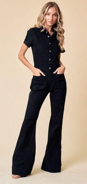 COWGIRL BOHO WESTERN BLACK DENIM JUMPSUIT WITH STRETCH