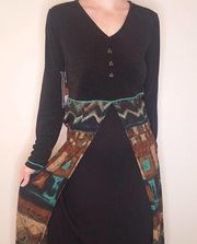 Vintage Deadstock Carole Little Rayon Boho Artsy Long Sleeve Maxi Dress Size 8