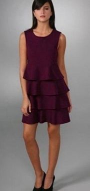 Theory Prisema Tiered ruffle sleeveless mini dress black cherry size small