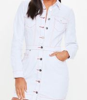 petite mini denim button up white dress