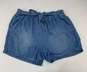 Knox Rose Blue Denim Chambray Denim High Rise Belted Shorts XL