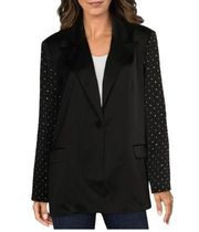 Danielle Bernstein Black Satin Blazer Jacket Coat Rhinestone Sleeves XS NWT