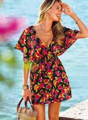 Silk Floral Cut-Out Swim Cover-Up