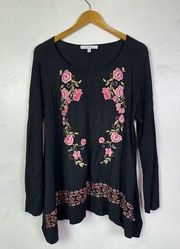 Fever Embroidered Boho Floral Tunic Sweater