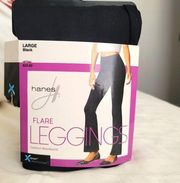 New Hanes Black Flare Leggings Size Large Comfort Waistband X-Temp Cool  NWT