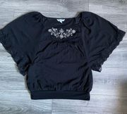 Black Lace Embroidered Blouse