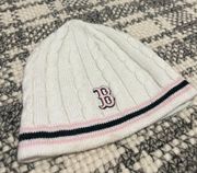 Genuine Merchandise MLB B Letter Boston Red Socks White Pink Black Chunky Cable Knit Vintage Beanie