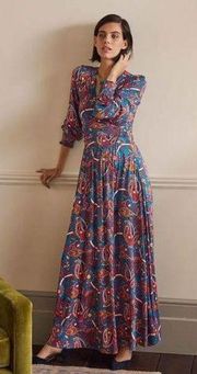 Boden Winter Azure, Fantastical Jersey Maxi Wrap Dress Sz 4p