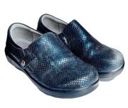 Alegria Slip On Clog Black Blue Shimmer Reptile Print Leather Size 36 Nursing