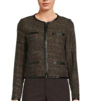 NWT ECRU Tweed Roundneck Jacket IN Black / Cream /Rust Black Trim