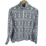 Lands End fair isle Sweatshirt Fleece Pullover Snowflakes Blue White Medium 10 1