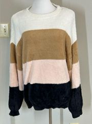 Peach Love Fuzzy Striped Sweater