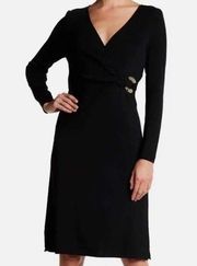 Vertigo Paris Faux Wrap Black Dress Long Sleeve medium