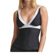 DKNY Black & White V-Neck Swim Tankini Top Small NWT