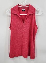 Sleeveless Collar Golf Shirt Womans Red White V Neck Top Size S