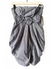 Women’s S Gray Strapless Flower Ruched Dress