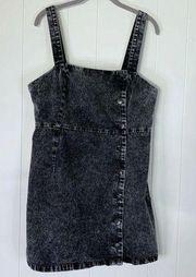 H&M Black Acid Wash Denim Pinafore Dress L