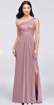 Reverie Mesh & Sequin One Shoulder Dress in Dusty Rose 