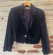 Vintage 80’s Cropped Crushed Velvet Jacket 10 Dark Blue